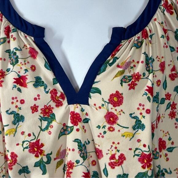 Spruce & Sage Plus Size 20 Cream Navy Floral Midi Dress V-Neck Tie Waist - Picture 10 of 15